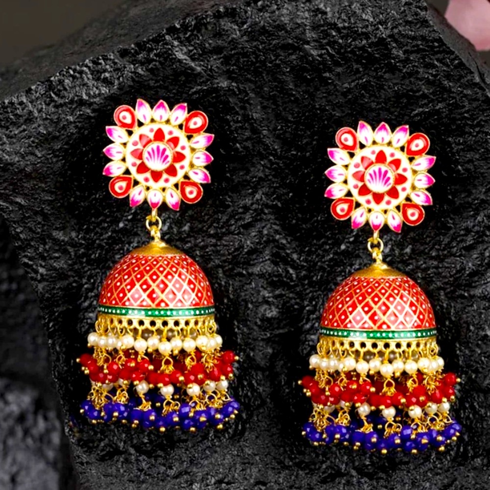 Indian Pakistani Afghani Boho Ethnic Drop Red Earrings Jhumka 💕